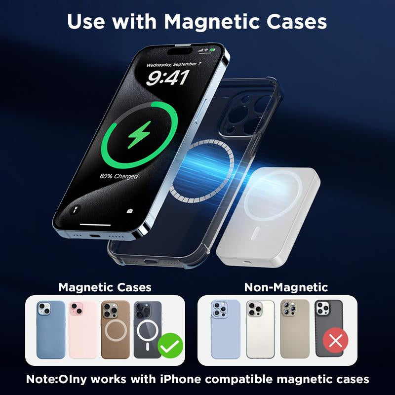 MagCharge™ 5000mAh Magnetic Wireless Power Bank – Fast Snap-On Charger for iPhone 12–17 Series