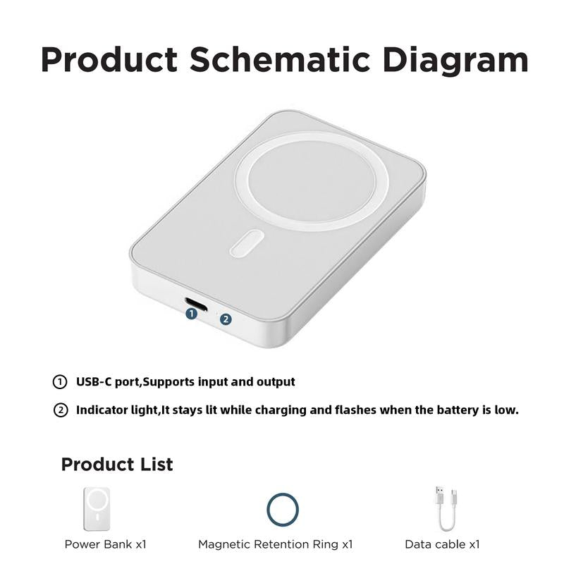 MagCharge™ 5000mAh Magnetic Wireless Power Bank – Fast Snap-On Charger for iPhone 12–17 Series